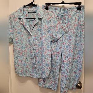 Lauren Ralph Lauren Light Blue Floral Cotton Pajama Set with Pink & Blue Accents